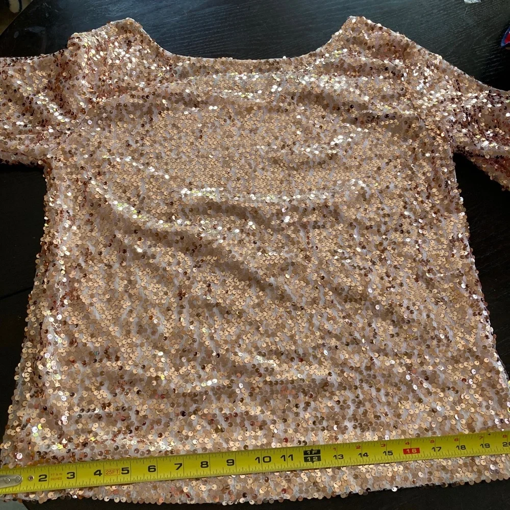 Rose Gold Sequin Women's Blouse - Sparkle Boatneck Top